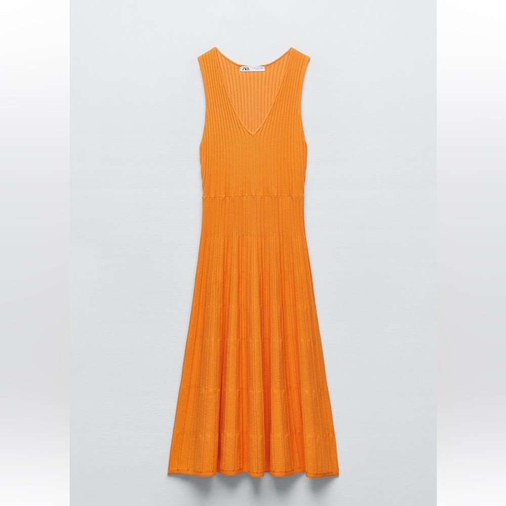 Zara orange knit midi dress